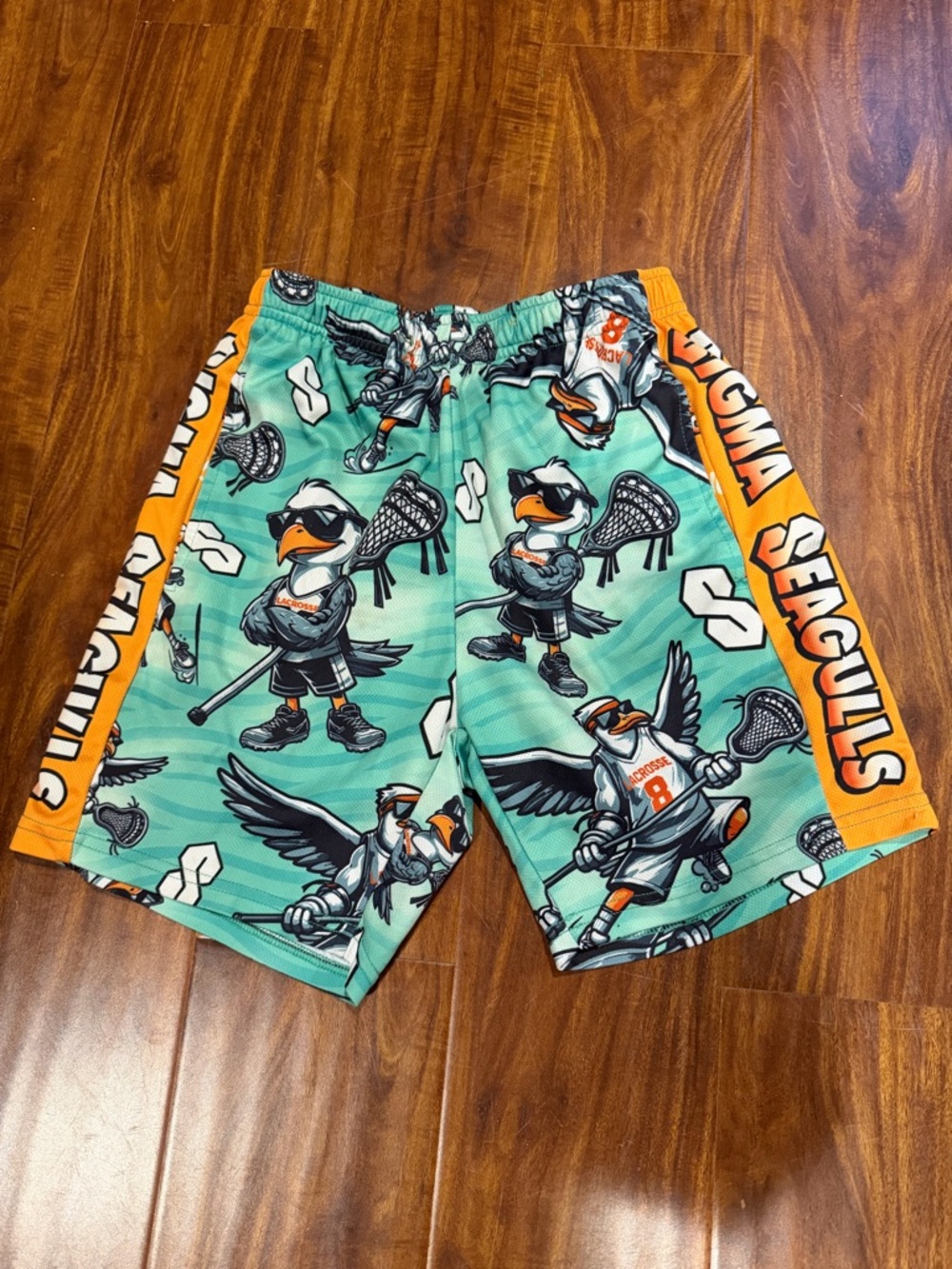 Lacrosse Shorts with Sigma Seagulls- Teal & Orange